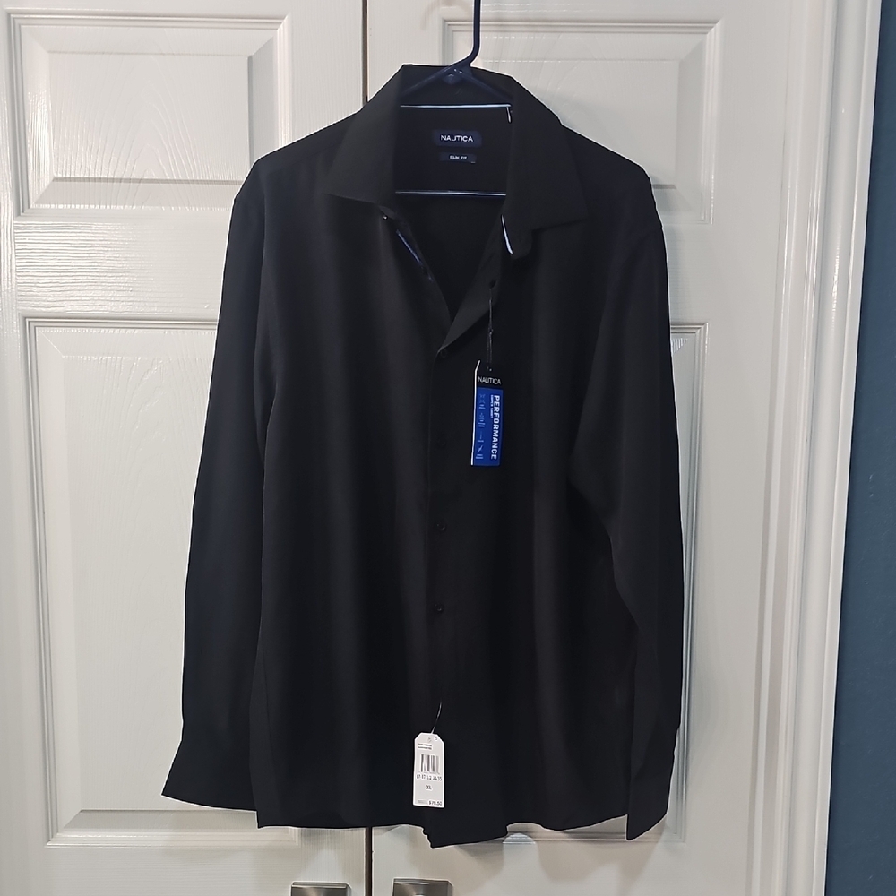 New Nautica Men's Black Performance Slim Fit Super Shirt XL Moisture Wicking